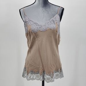 ☆ Vintage Falcon & Bloom Silk Y2K Lace Trim Camisole - Tan and Gray Size Large